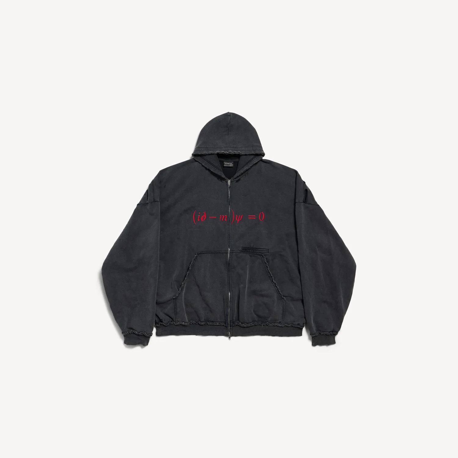 BALENCIAGA Мужское худи на молнии с принтом уравнения Дирака, свободный крой, вываренный черно-красный цвет