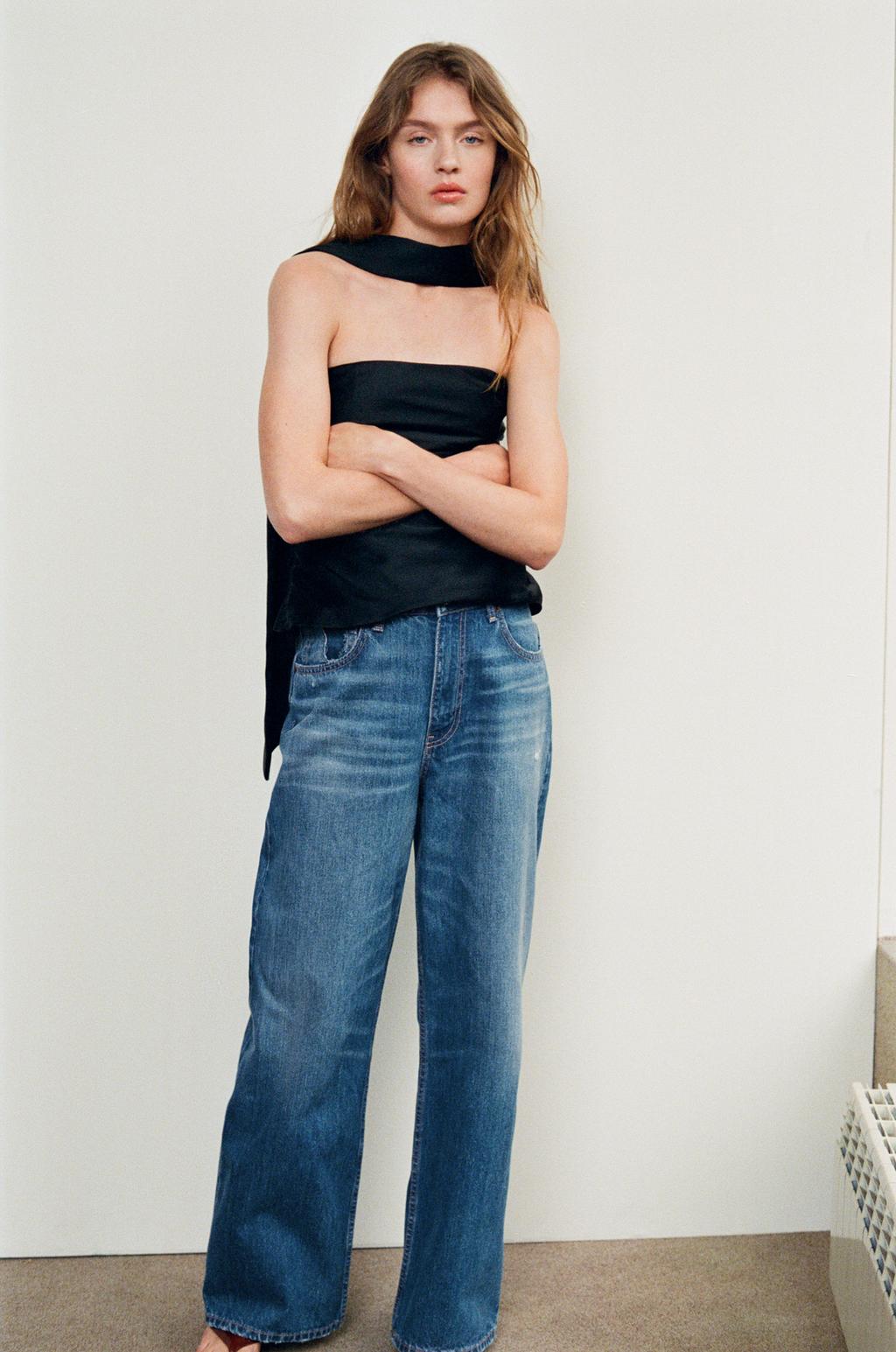 

Драпированный атласный топ с шарфом ZARA, черный