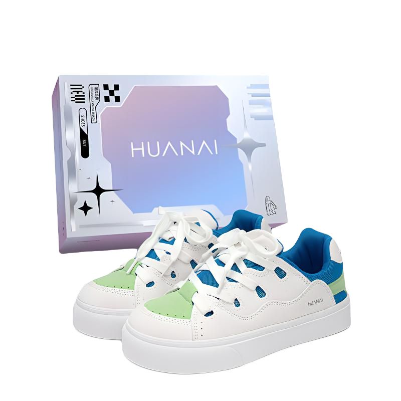 

HUANAI Скользоустойчивые износостойкие легкие низкие скейтерские кроссовки унисекс бело-сине-зеленые, цвет White Blue Green