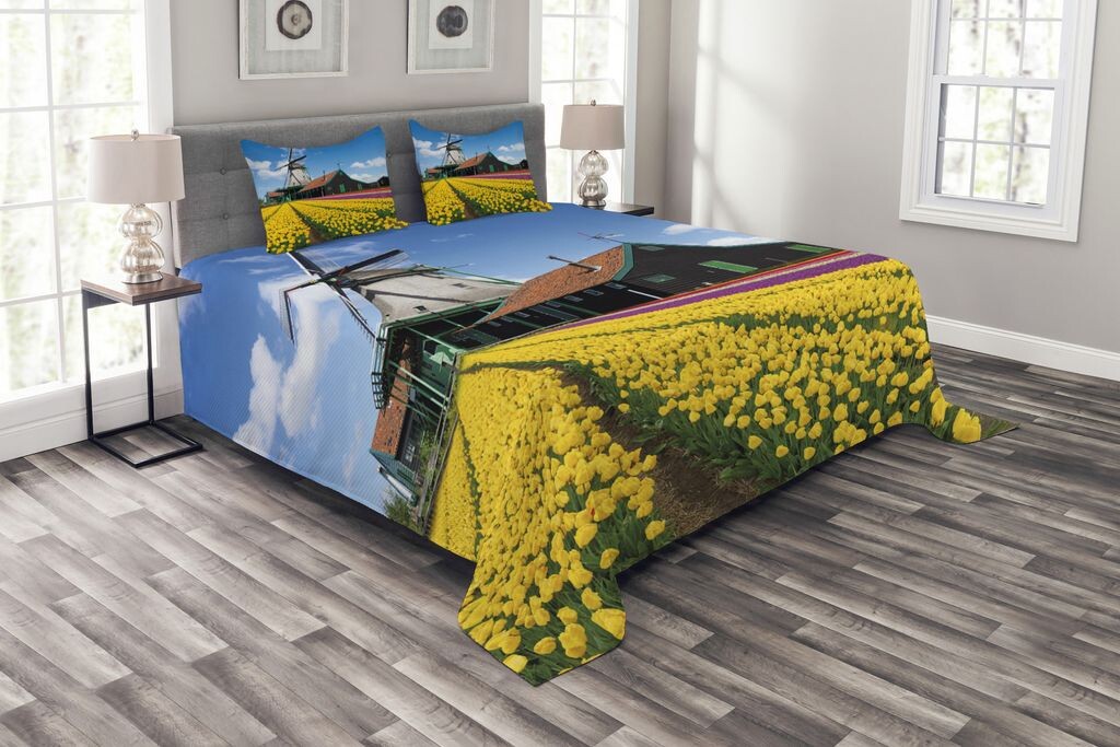 

ABAKUHAUS Комплект покрывала Windmill, Dutch Tulips Country, комплект с моющимися наволочками, для односпальных кроватей 220 x 220 см, разноцветный