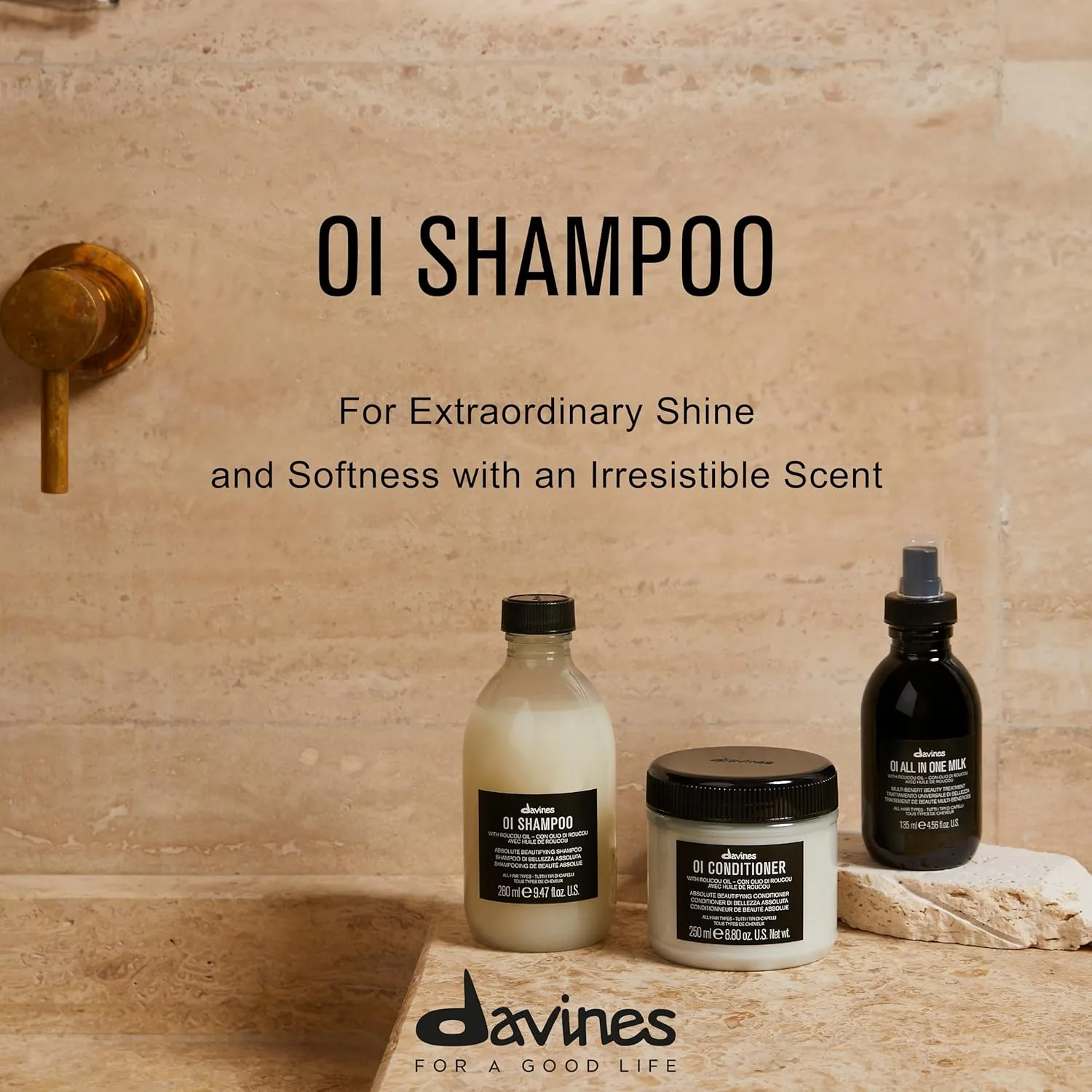 Davines OI шампунь, увлажняющее очищающее средство для всех типов волос, формула с маслом руку для блеска, мягкости, объема и защиты, без сульфатов, 280 мл — фото 2