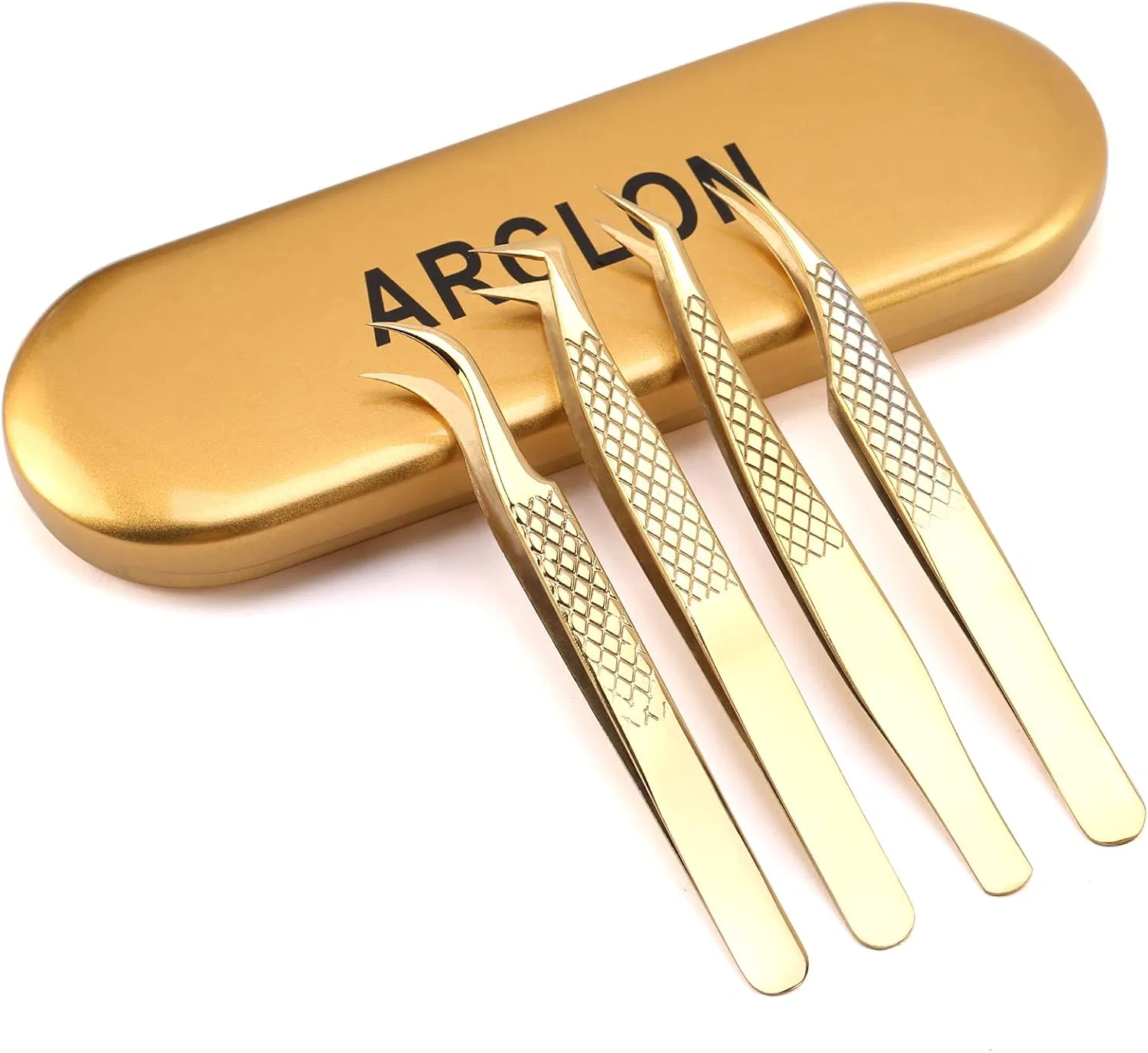 Пинцет для наращивания ресниц Arclon, 4 шт., золотой