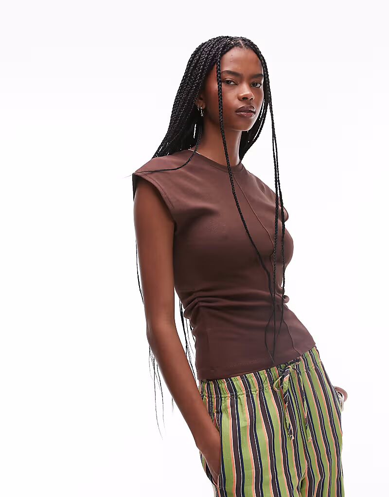 

Топ Topshop с завышенной талией шоколадно-коричневого цвета