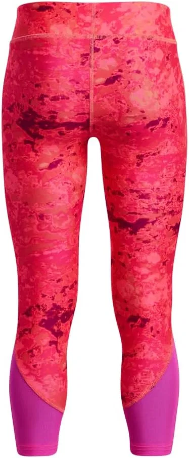 Брюки Under Armour HeatGear Armour с принтом до щиколотки для девочек, (964) Bubble Peach//Mystic Magenta — фото 2