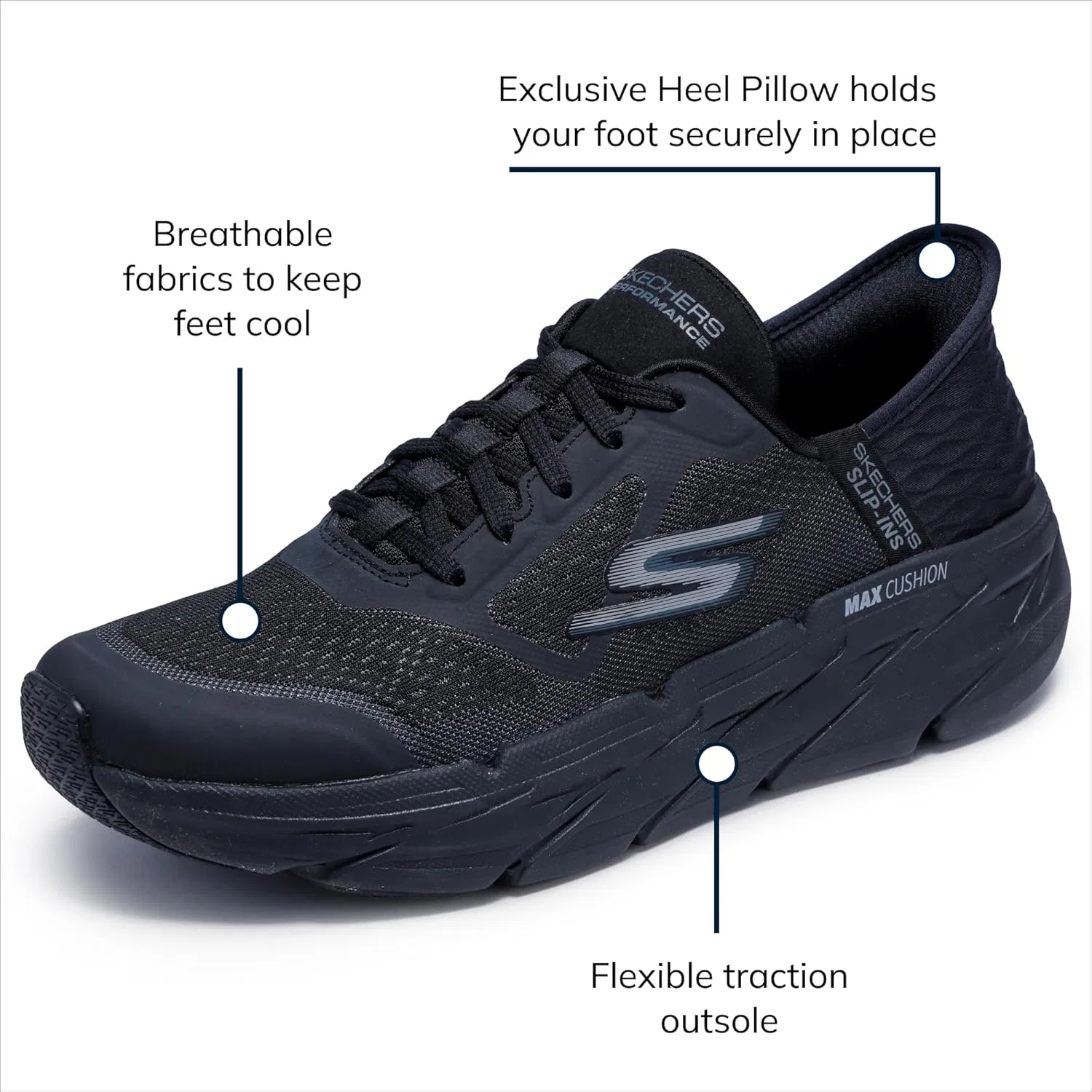 Мужские кроссовки Skechers Max с амортизацией и эффектом памяти - спортивные кроссовки для тренировок, бега и ходьбы, Black — фото 3