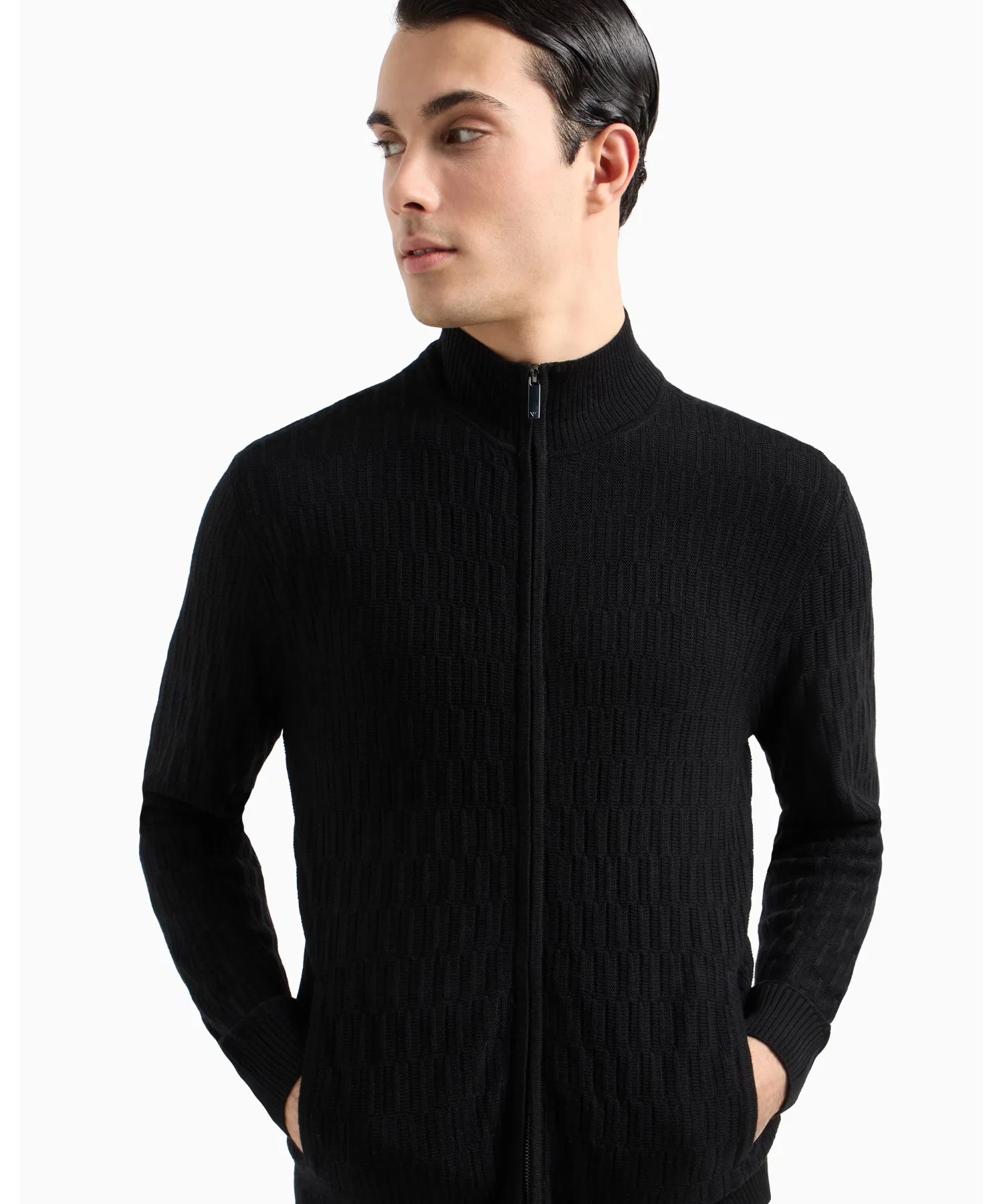 【Emporio Armani】Кардиган ASV на молнии, фактурная вязка из смеси лиоцелла