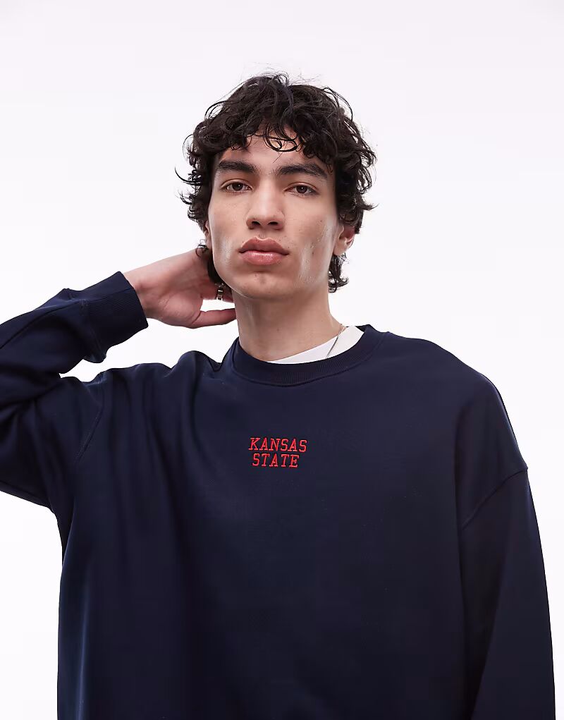 

Толстовка Topman свободного кроя с вышивкой Kansas State черного цвета