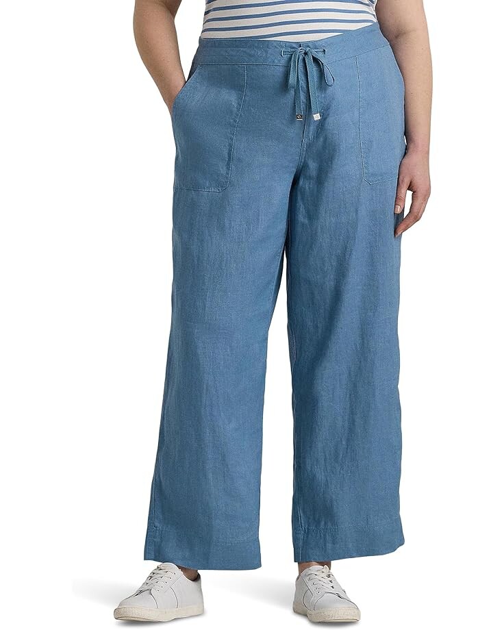 

Брюки LAUREN Ralph Lauren Plus-Size Linen Wide-Leg, цвет Pale Azure