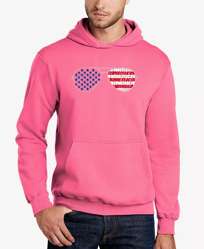 

Мужская худи с капюшоном "Americana Sunglasses" в стиле word art LA Pop Art, розовый