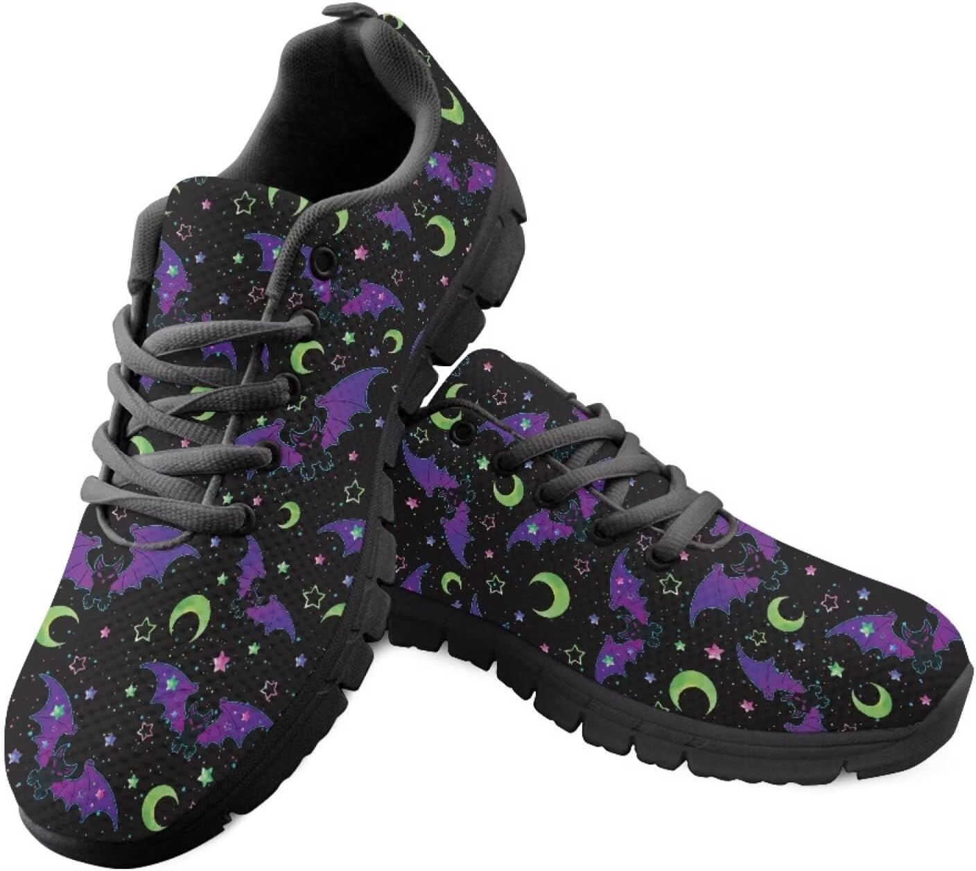 

Кроссовки Jeiento на Хэллоуин для мужчин и женщин, спортивные с шнуровкой, сетчатые, дышащие, для бега, тенниса, Moon Stars and Bats