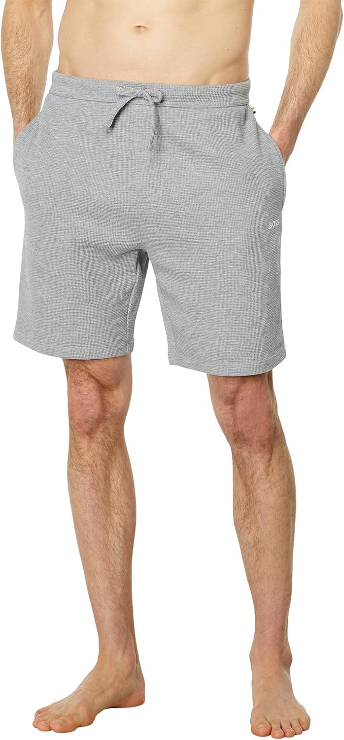 

BOSS Мужские шорты для отдыха с контрастным логотипом в стиле вафли, Light Cloud Grey