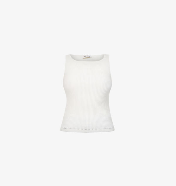 

Топ из шерстяной смеси с вышитым логотипом Slim-Fit Miu Miu, цвет bianco