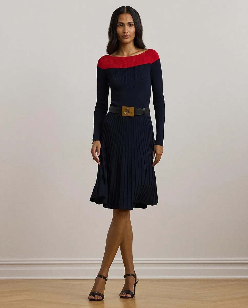 

Приталенное платье миди с длинными рукавами Lauren Ralph Lauren, тёмно-синий