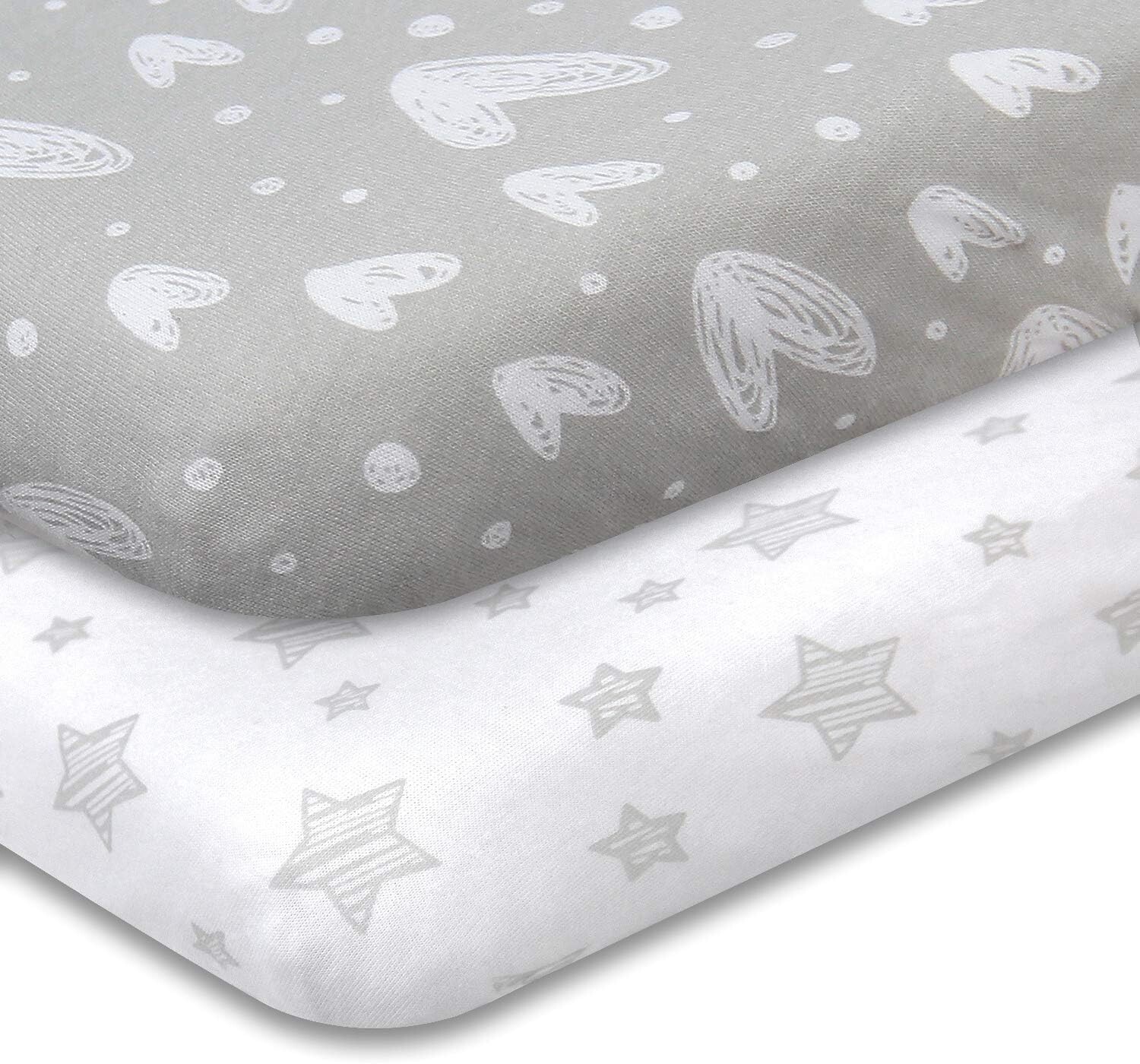 

Дорожные простыни для детской кроватки, совместимые с Guava Lotus, Dream on Me Travel Crib Light Playard, мягкие хлопковые простыни из трикотажа для дорожной кроватки, унисекс, для мальчиков и девочек (42 x 24 дюйма), 2 шт. Biloban, Grey