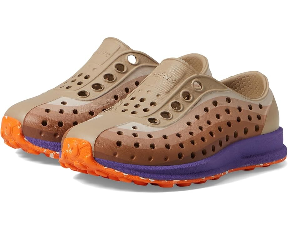 

Кроссовки Native Shoes Kids Robbie Print, цвет Flax Tan/Ultra Violet/Sunset Speckle Rubber/Barista Foggy Fade
