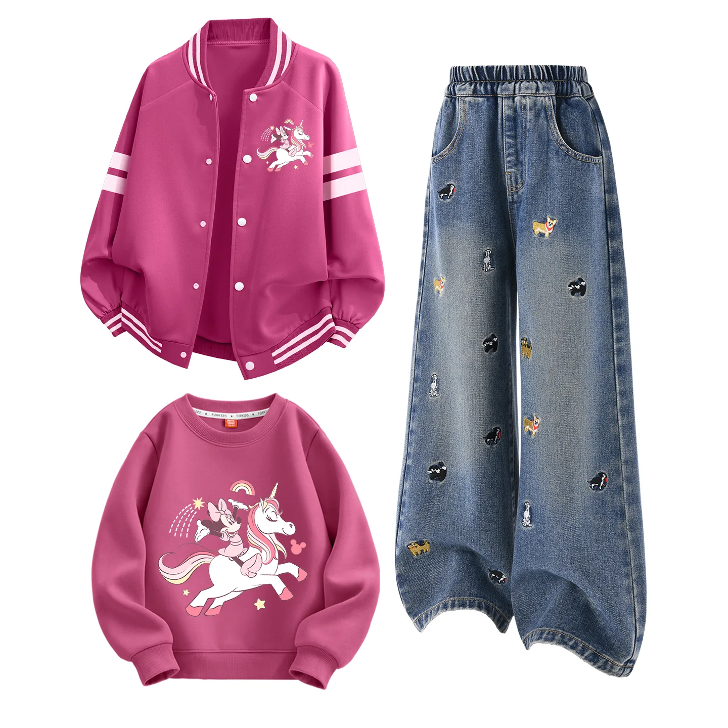 Детская повседневная спортивная футболка с круглым вырезом Disney, Di Feima K Rose Red+Solid Color Denim Blue+Di Feima Berry Red