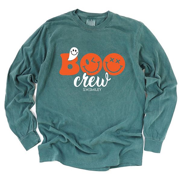 

SWSmiley boo crew - женская футболка с длинным рукавом и принтом, окрашенная в стиле garment dyed Simply Sage Market, Blue Spruce