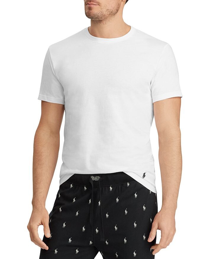 Однотонные хлопковые майки Polo Ralph Lauren с круглым вырезом классического кроя, 5 шт, белый — фото 2