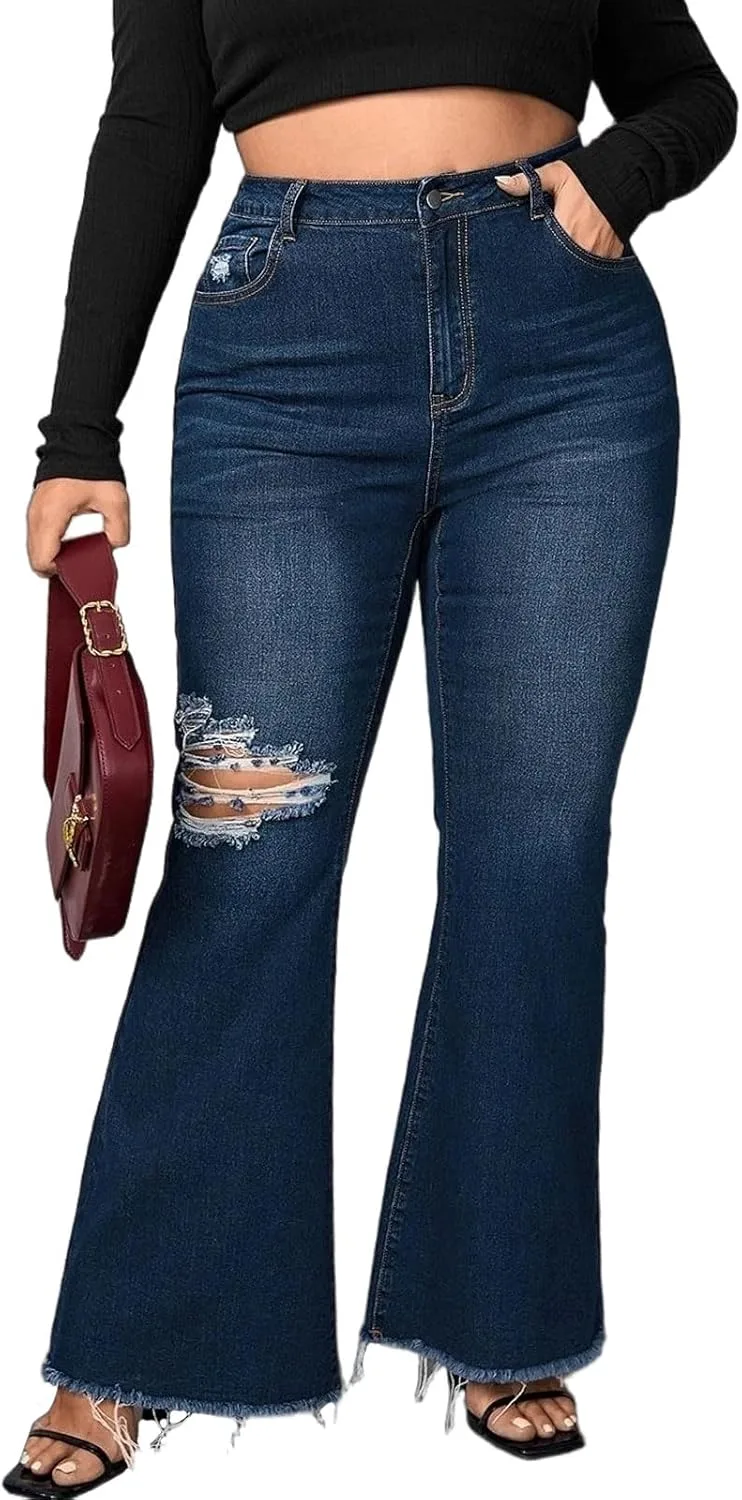 

Джинсы Plus Size для женщин с формами, высокие, эластичные, расклешенные Djeanxa
