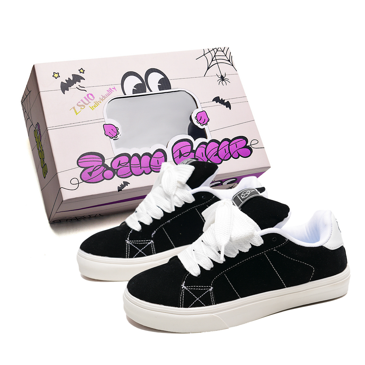 

Z.SUO Стойкие к скольжению, износостойкие, легкие низкие скейтерские кроссовки унисекс непарные черные [Премиум улучшенные — более комфортные и долговечные]