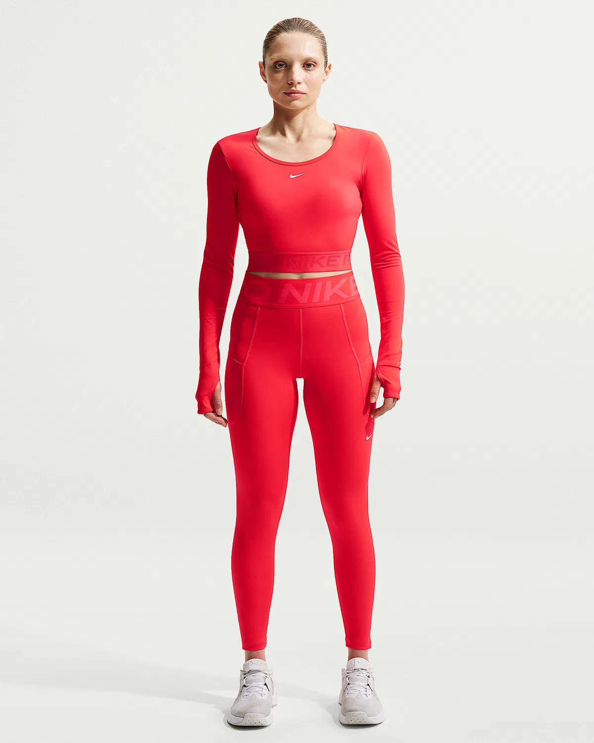 Женский топ Nike Pro Dri-FIT с длинным рукавом, Light Crimson/Ember Glow/White — фото 4