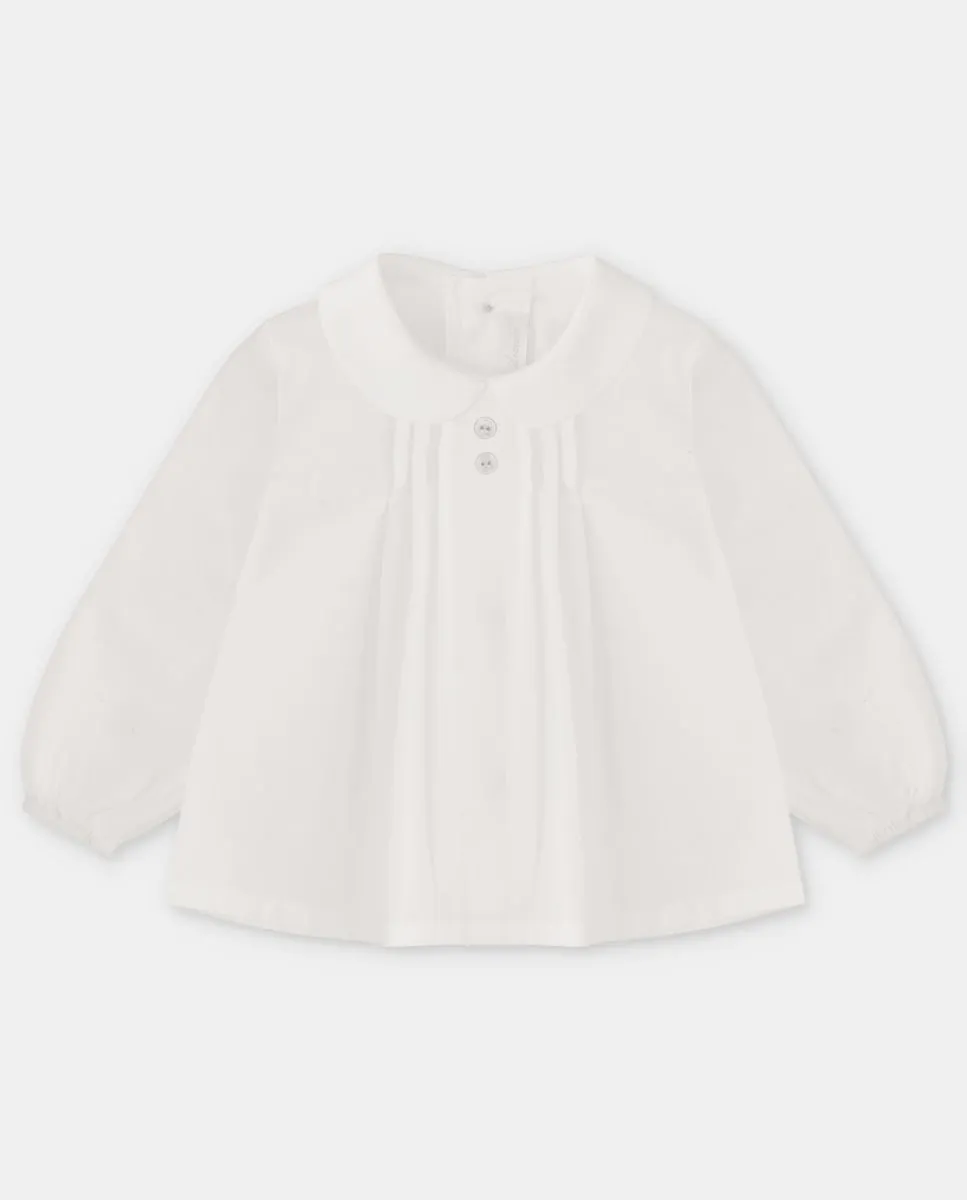 

Детская блузка из вуали с длинным рукавом, воротником «питер пан» и мелкими складками на натуральном оттенке Martín Aranda, бежевый