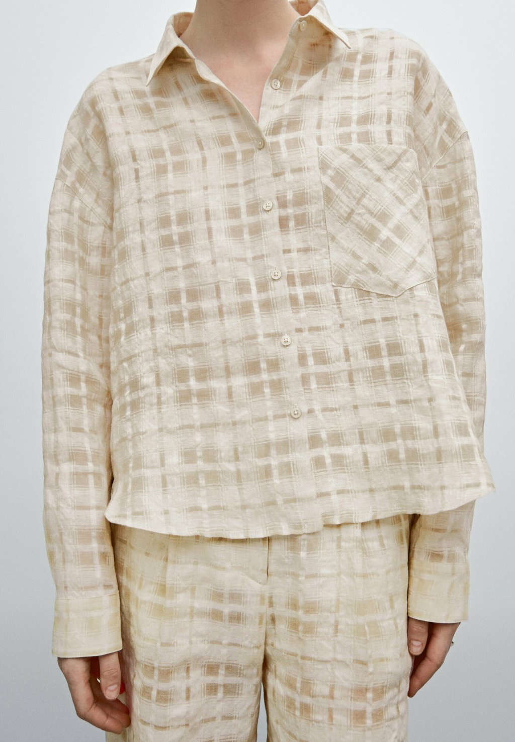 

Блузка на пуговицах FLOWING CHECK Massimo Dutti, бежевый