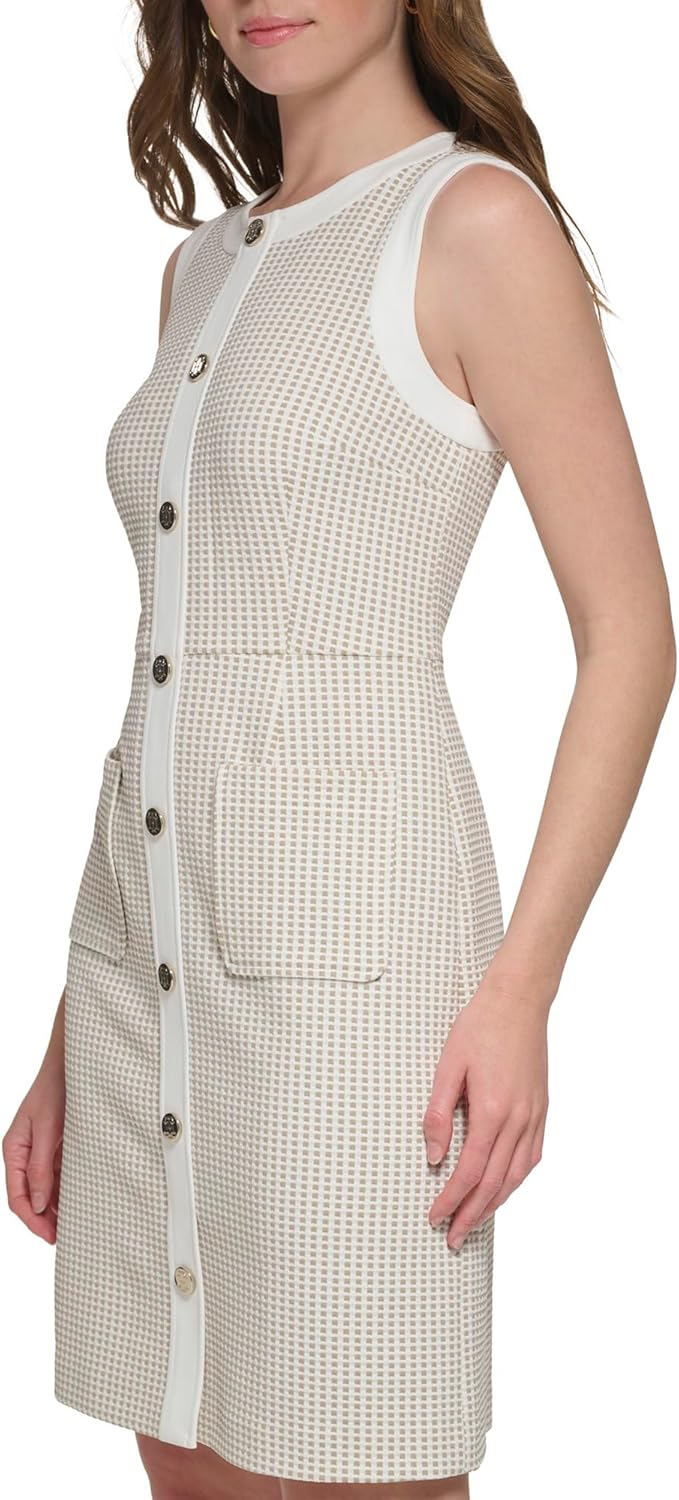 Женское мини-платье Tommy Hilfiger с узором «гусиная лапка», Ivory/Khaki — фото 2