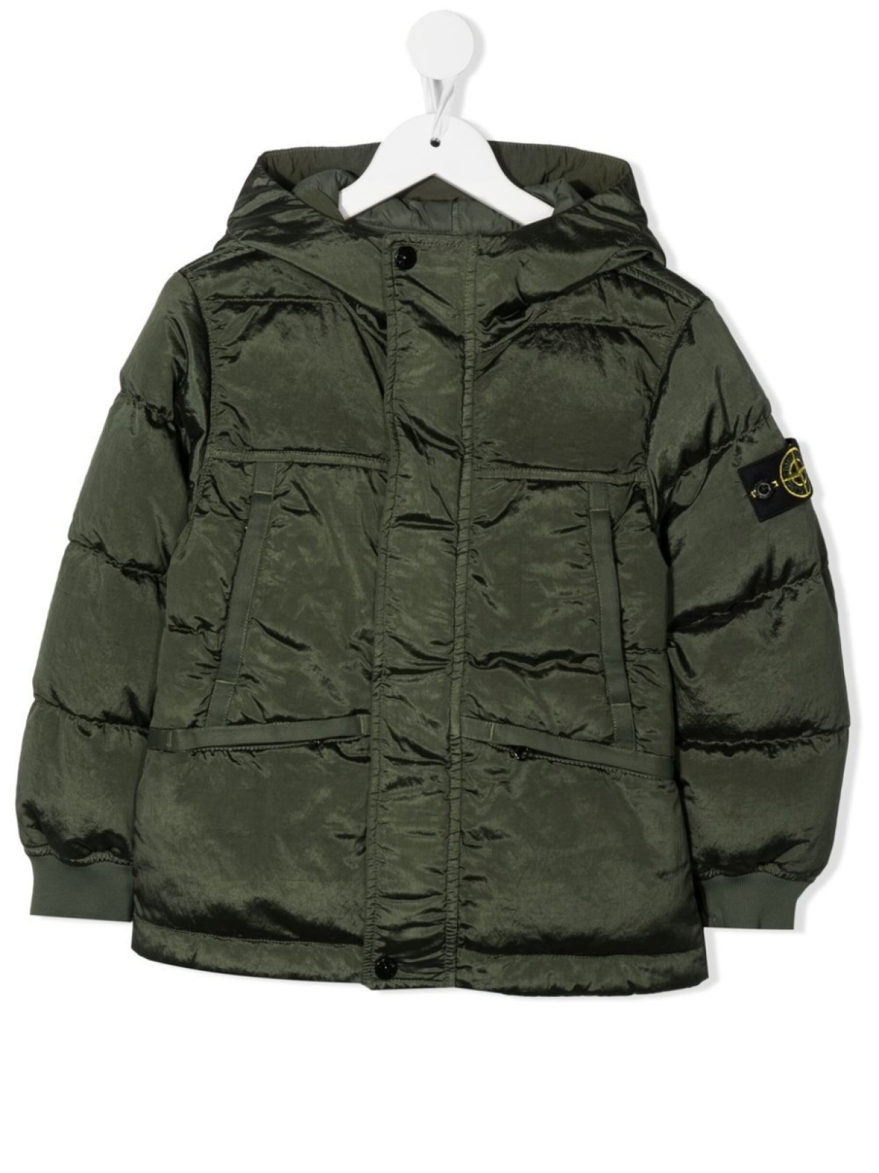 

Stone Island Junior пуховик с капюшоном и логотипом Compass, зеленый