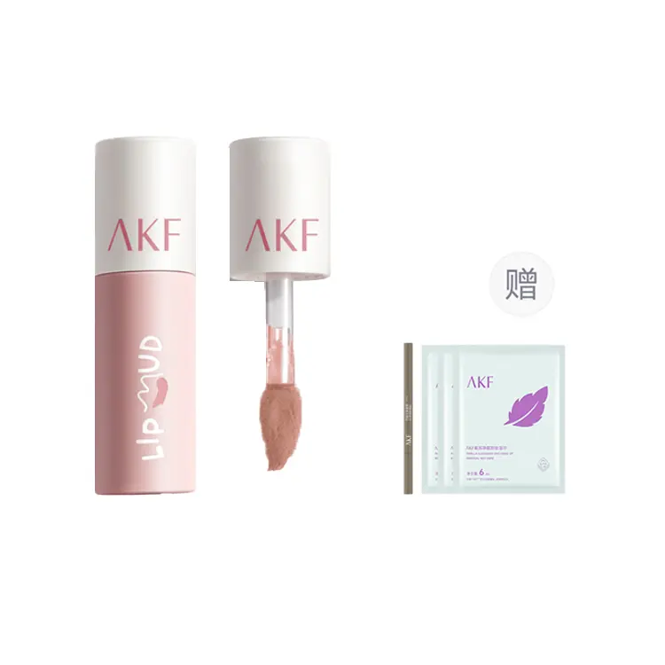 

Матовый блеск для губ Lip Clay с эффектом осветления, легко растушевывается, стойкий AKF, Pinewood M29+Eyebrow Pencil 01+Makeup Remover Wet Tissue 18ml