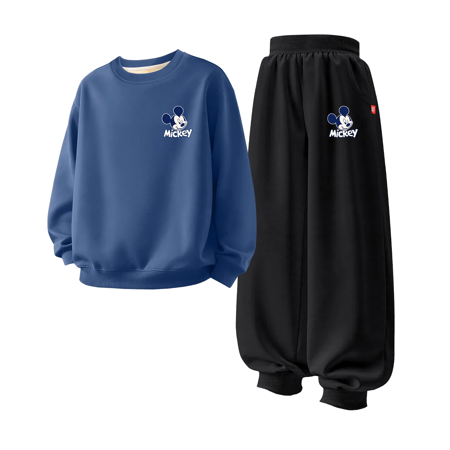 Детский спортивный костюм с круглым вырезом Disney, [Thickened Lamb's Wool]Dazzle K Indigo+Dazzle K Black