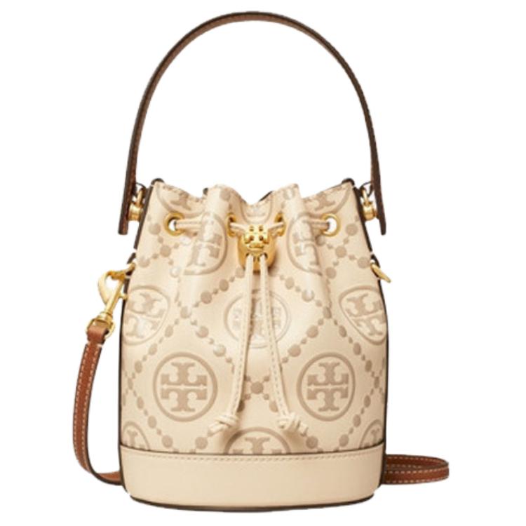 

TORY BURCH Сумка-ведро, сумка через плечо, кроссбоди, мини-сумка женская monogram с тиснением из кожи cream white