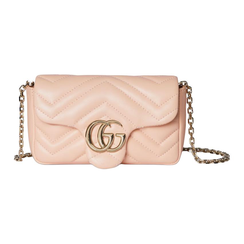 Женская мини-сумка Gucci GG Marmont из натуральной кожи ягненка, цвет розовый — фото 2