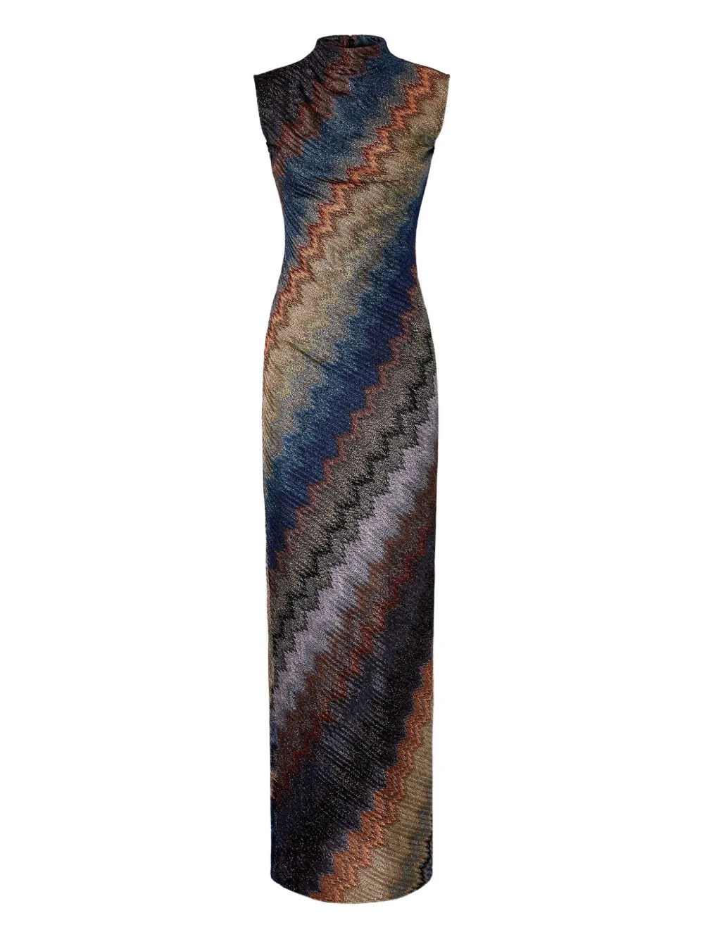 

Длинное платье с зигзагообразным узором и высоким воротом Missoni, мультиколор
