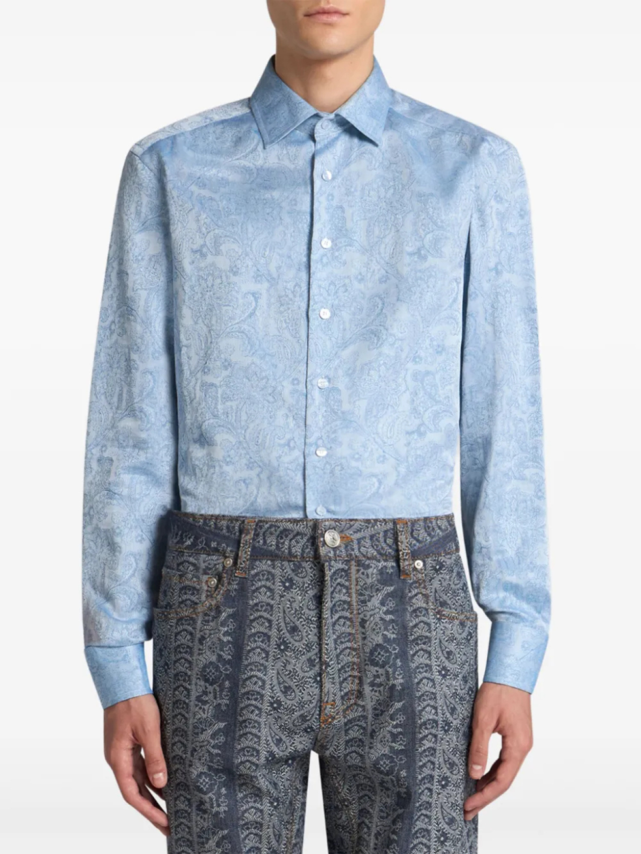 ETRO жаккардовая рубашка с цветочным узором, синий — фото 3