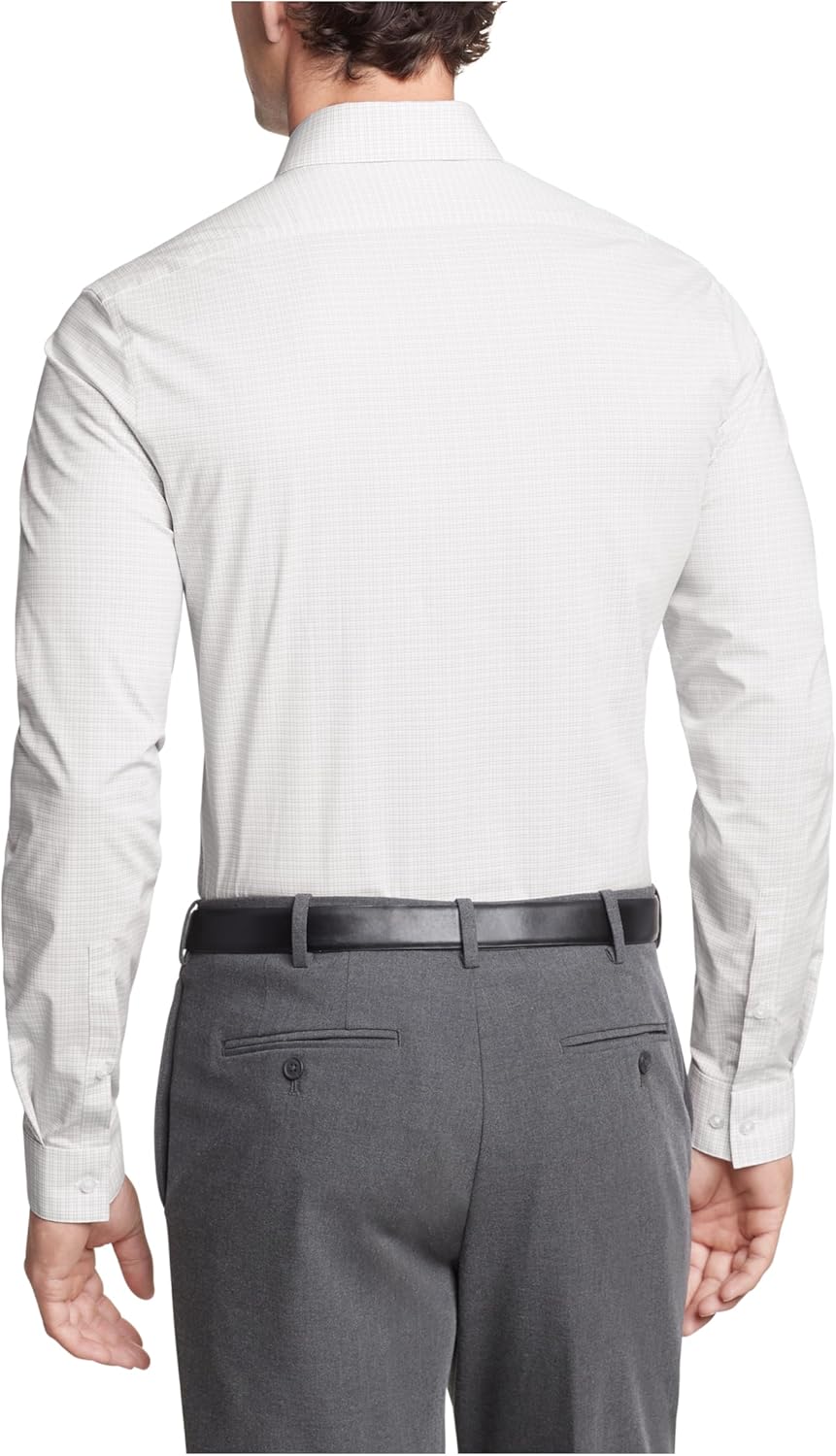 Мужская рубашка Calvin Klein Slim Fit с французскими манжетами, не требующими глажки, с узором «елочка», Multi Beige — фото 2