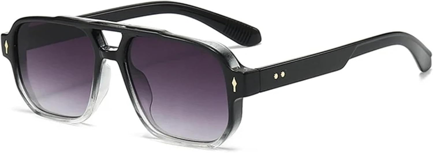 

Винтажные мужские солнцезащитные очки с двойной перемычкой, модные женские очки с линзами Tea Ocean, трендовые очки с заклепками, защита от УФ-излучения UV400 TVTBBVV, Black Gray Gradient