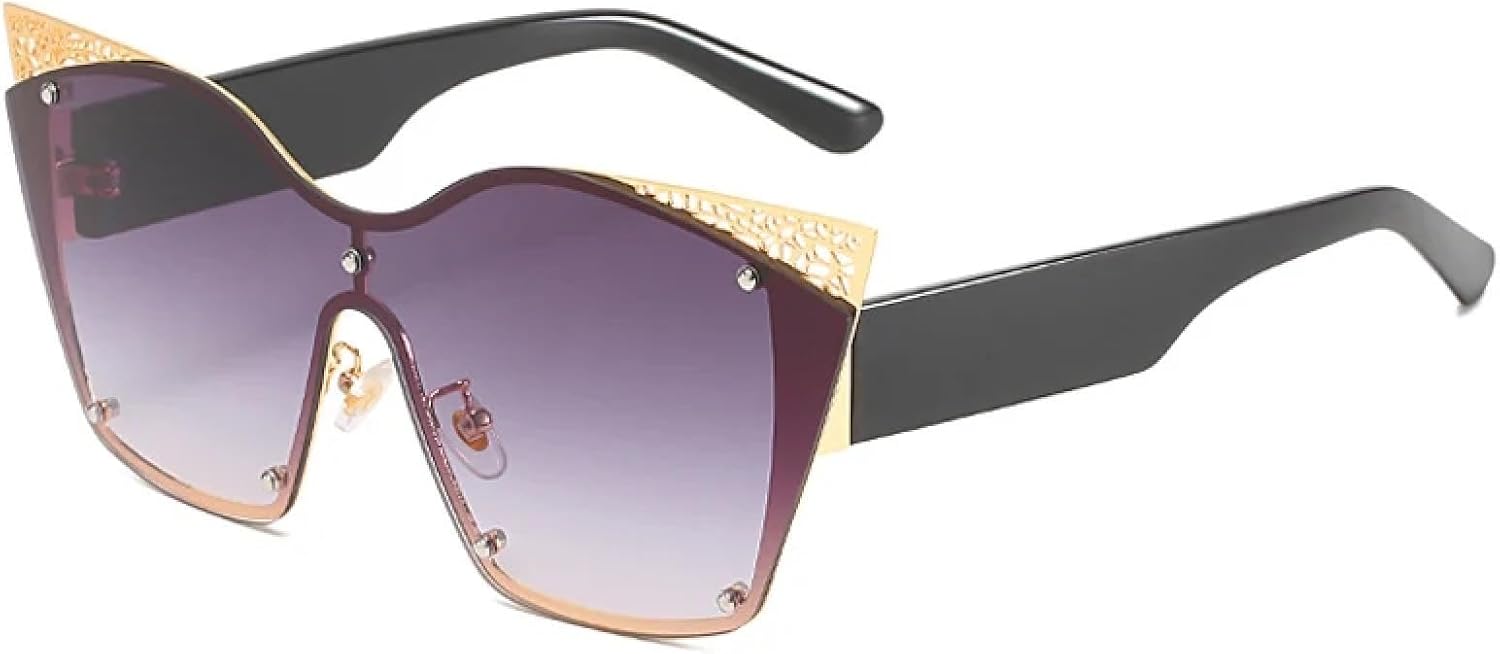 

Модные металлические солнцезащитные очки «кошачий глаз» для женщин и мужчин, крупная оправа, цельные очки, уличная фотография, защита от УФ-излучения UV400 TKKTLLT, Black Gradient Gray