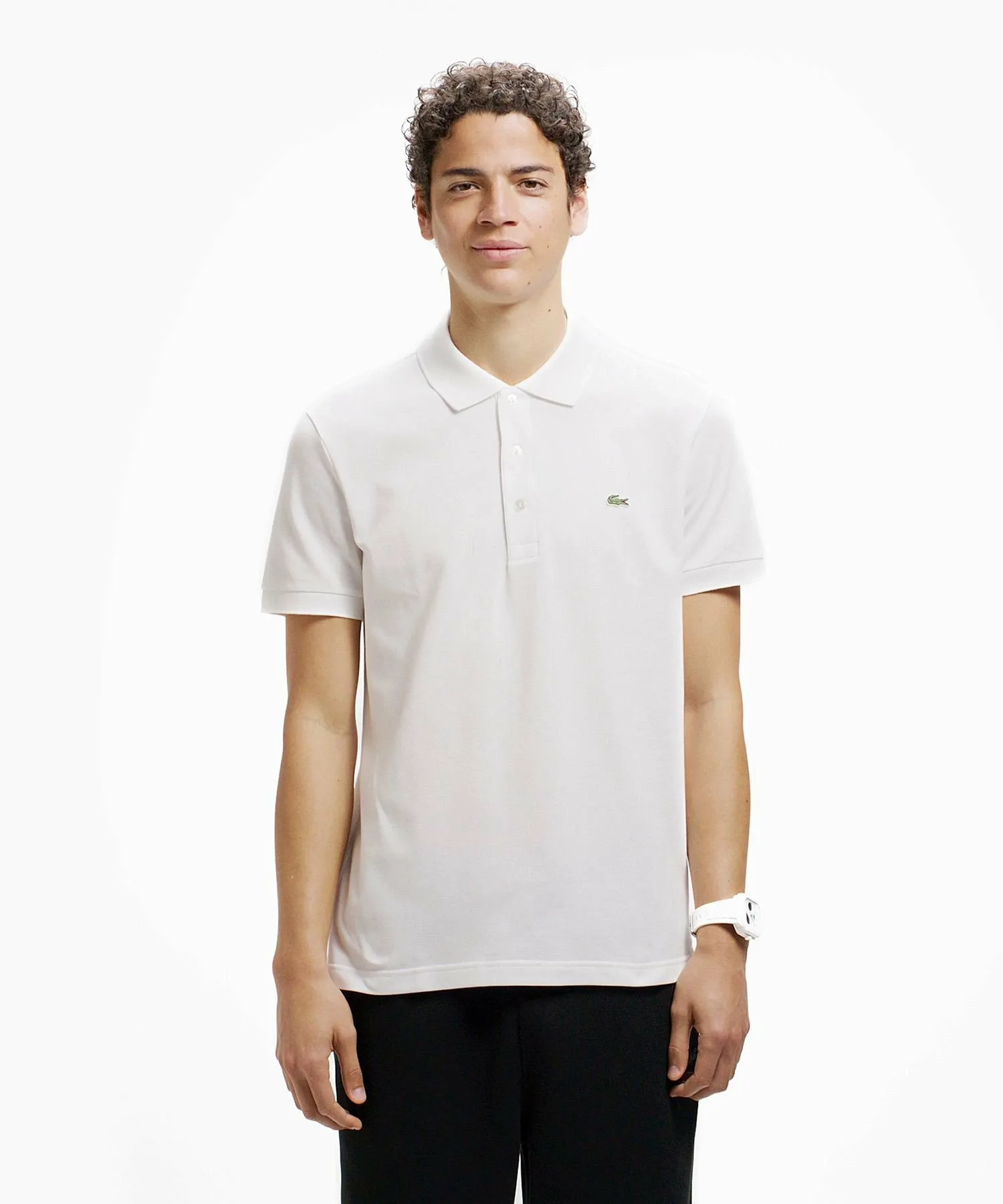 Однотонная облегающая эластичная рубашка-поло (с коротким рукавом) LACOSTE, White — фото 2