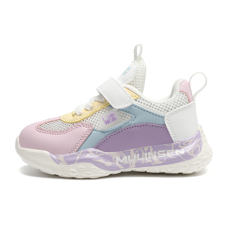 

Детские повседневные антиударные противоскользящие износостойкие амортизирующие дышащие легкие кроссовки Mulinsen, розовый/фиолетовый