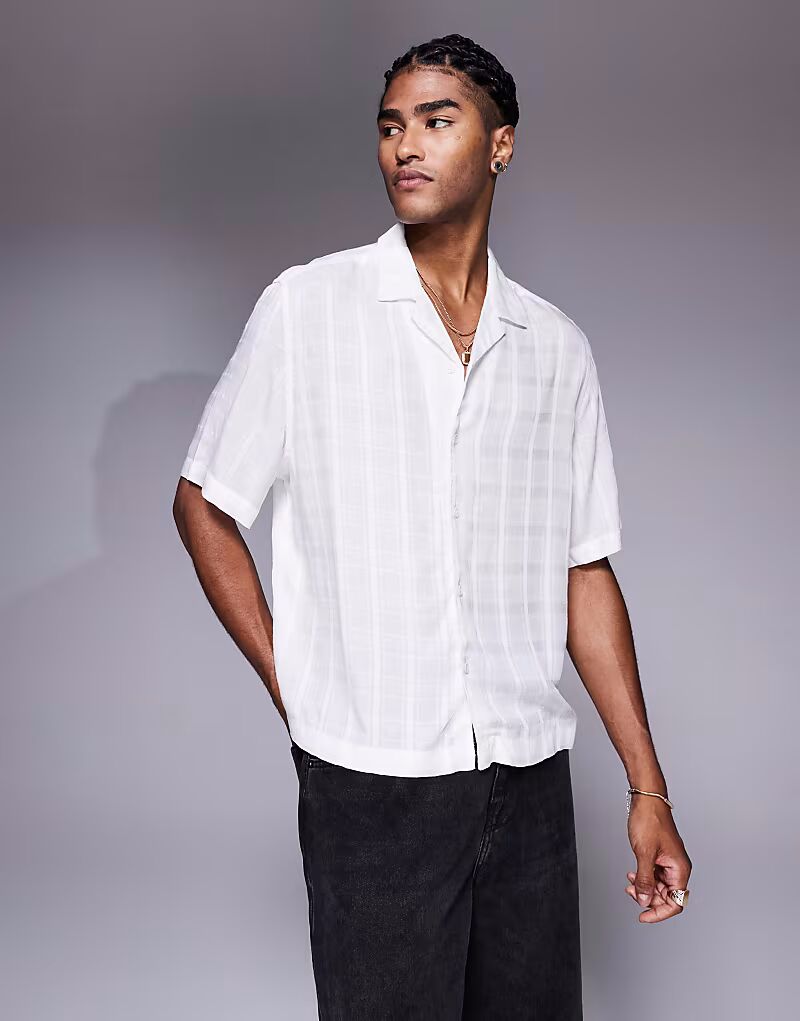 

ASOS DESIGN свободная прозрачная рубашка revere в клетку белого цвета