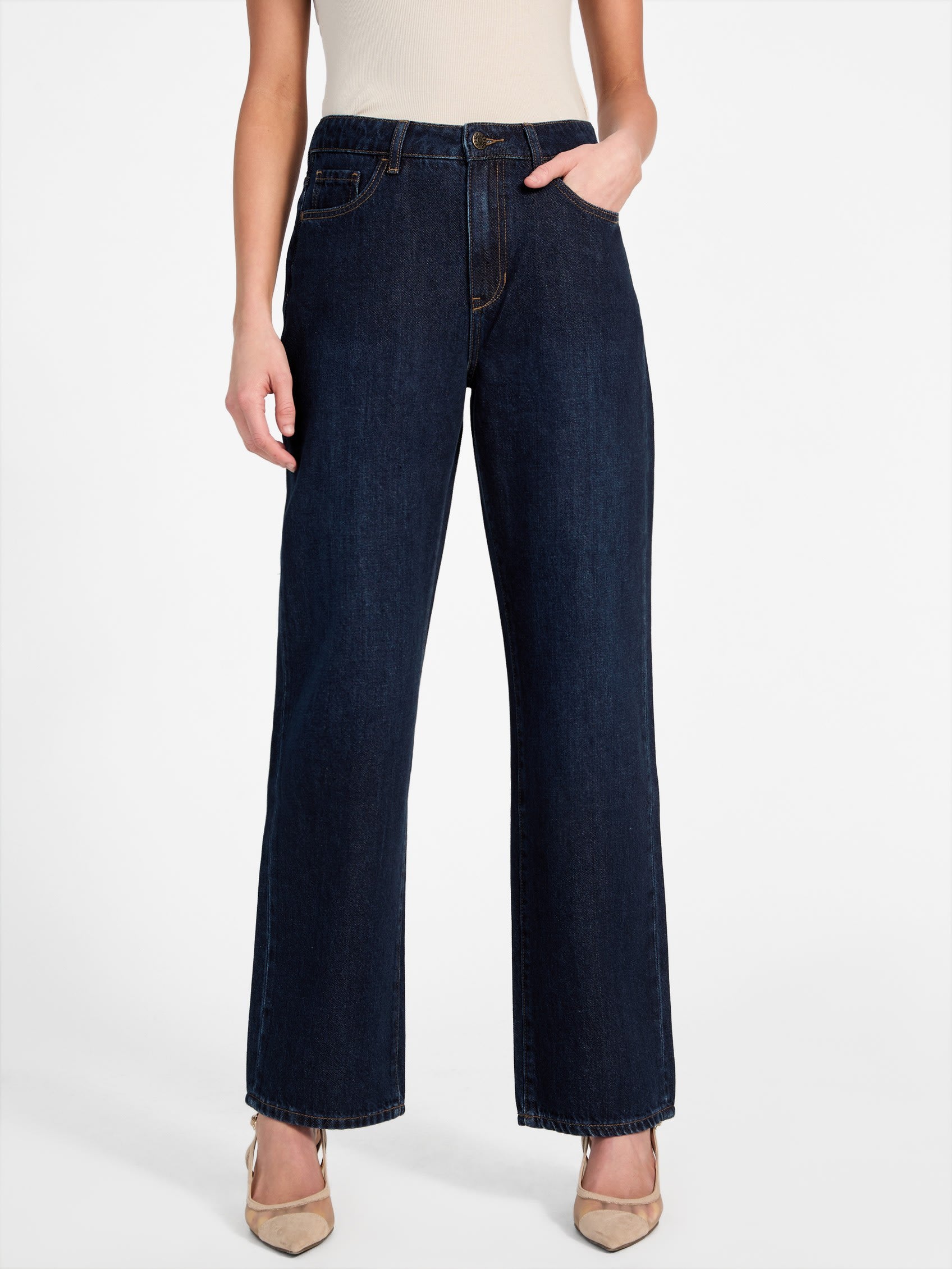 

Прямые джинсы Selina с высокой посадкой Guess Factory, цвет dark wash