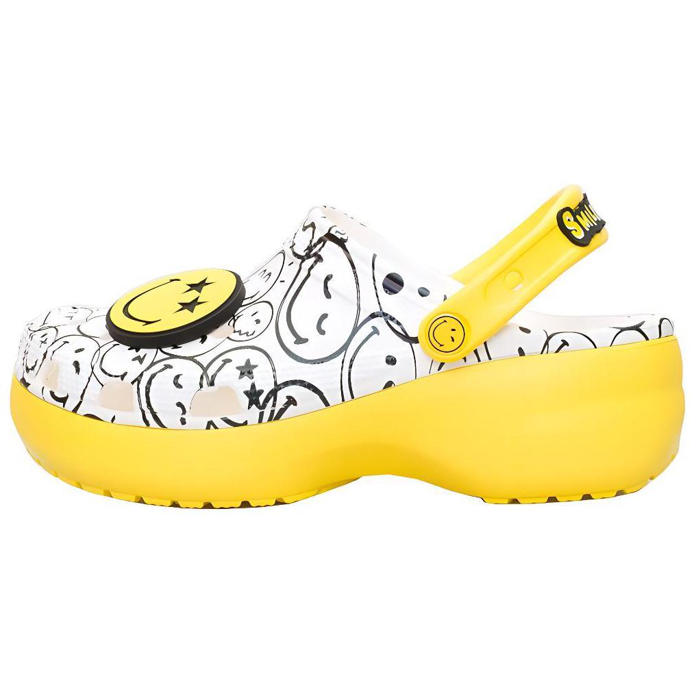 X Smiley World Charm Classic Platform Clogs 'Yellow White' Женские кроксы, бело-желтые