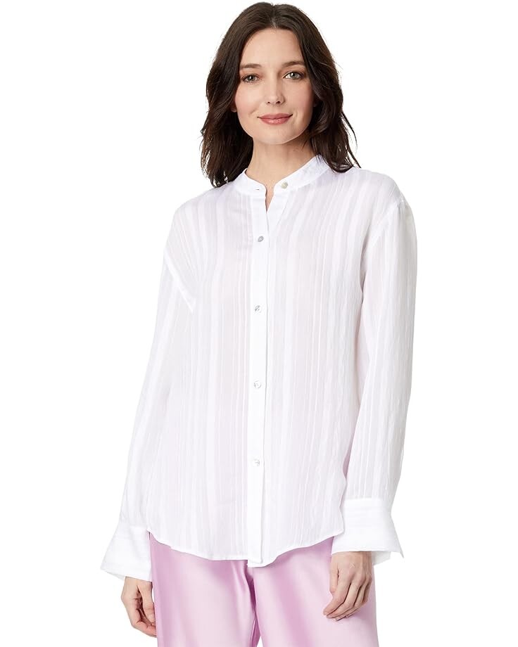 

Рубашка Vince Drapey Stripe Band Collar, цвет Optic White