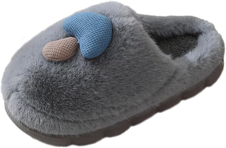 

Женские теплые плюшевые тапочки Uewidiod с отделкой в виде грибов, удобные мужские домашние тапочки с противоскользящей подошвой и толстой подошвой, зимние хлопковые тапочки, серый