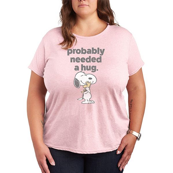 

Футболка с принтом "Peanuts Snoopy & Woodstock" Probably Needed a Hug Plus Size Licensed Character, Heather Pink
