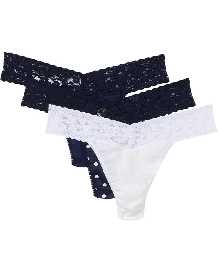 

Стринги Hanky Panky Cotton Original Rise Thong 3-pack, цвет Navy/Full Circle/White