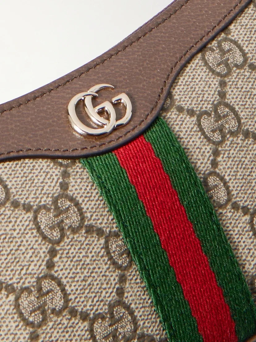 Миниатюрная сумка через плечо Ophidia из канваса с принтом, кожаной отделкой GUCCI, бежевый — фото 4
