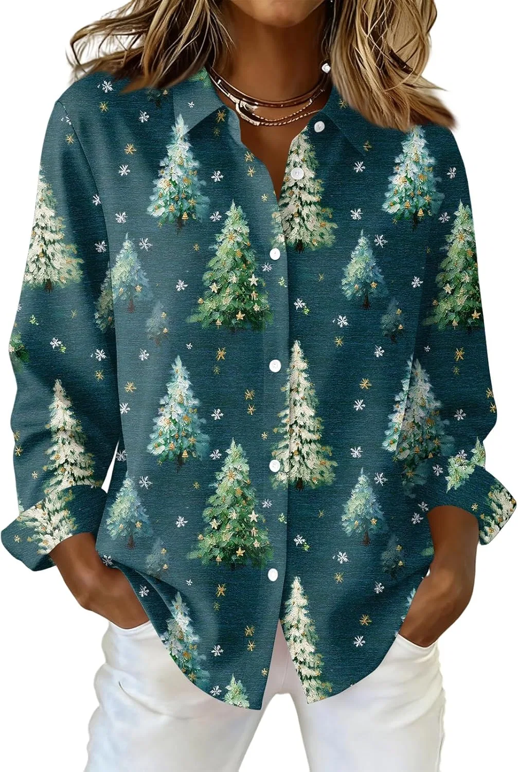 Женская блуза с рождественским принтом, Oversized, 4-blue