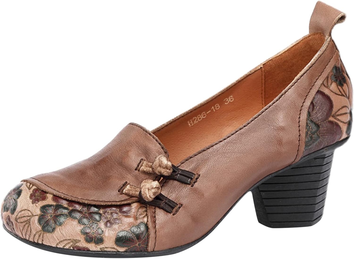 

Женские повседневные туфли модные ретро национальный стиль весна и лето новая модель на толстом каблуке мужские туфли нарядные Generic, коричневый